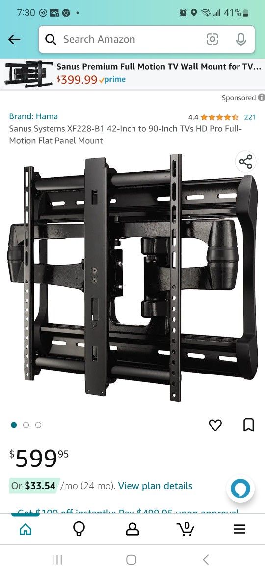 Sanus XF228 Wall Mount , 42" - 90" Flat Panel TVs