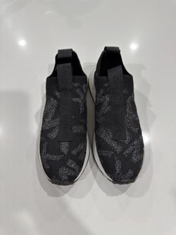 Michael Kors Black Knit Slip-On Sneakers with Metallic Pattern