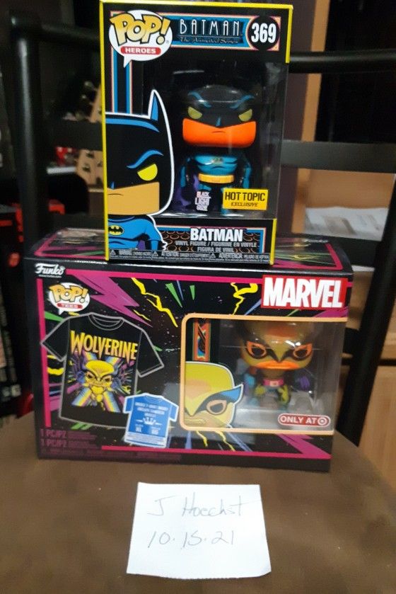 Black Light Batman And Bl Wolverine xl Tshirt Pop Set