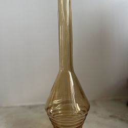 Vintage Amber Glass Long Neck,Ribbed, Vase, Decanter, Made in Spain