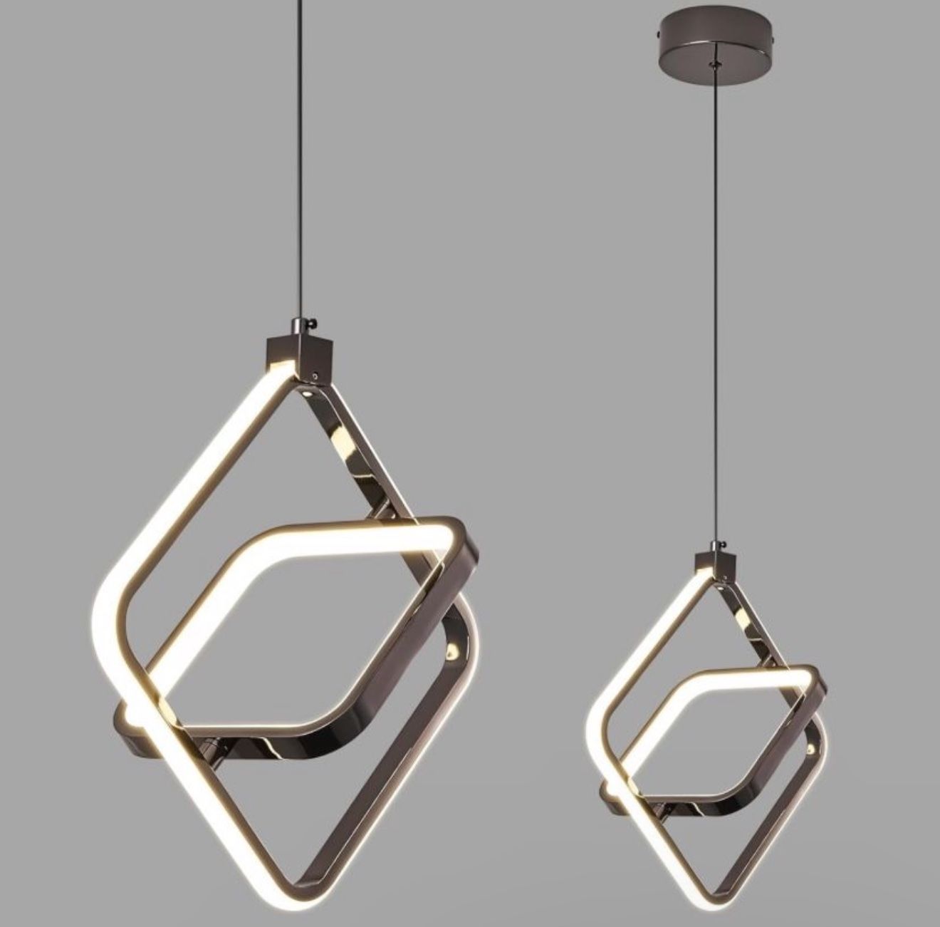 Set of 2 LED Chandelier Black Farmhouse Rectangular Pendant Light Fixtures