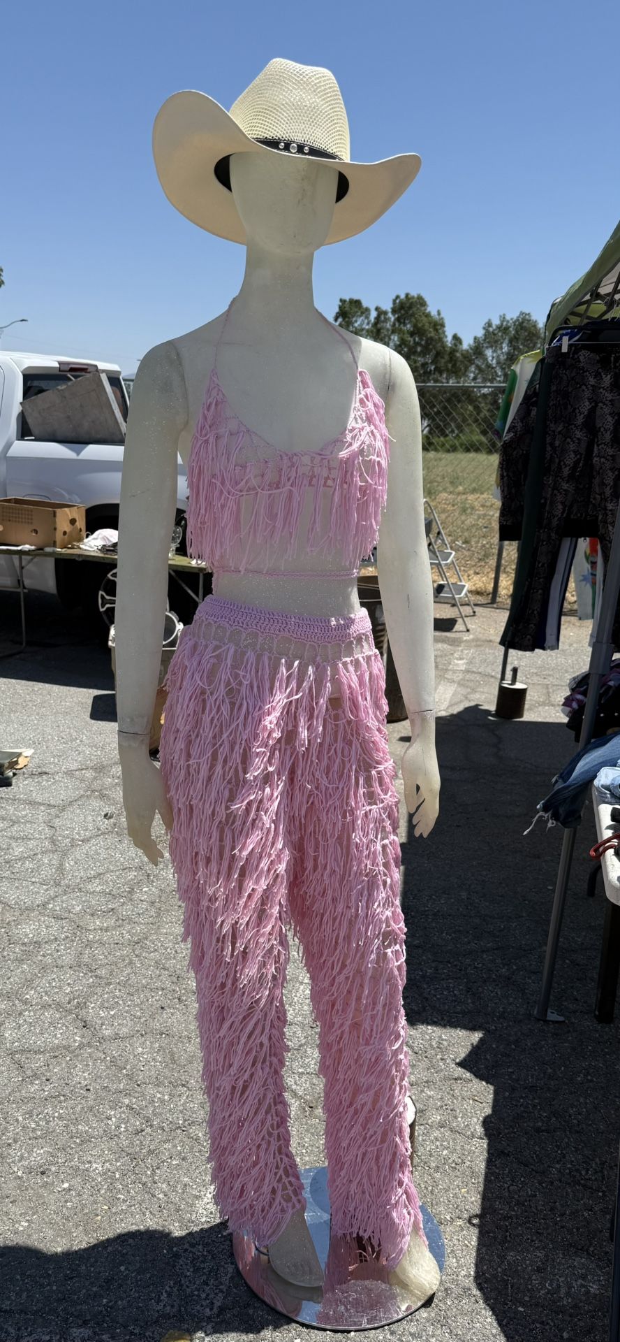 Pink Tassel Swim Suit Coverup Cowboy Boots On The Ground