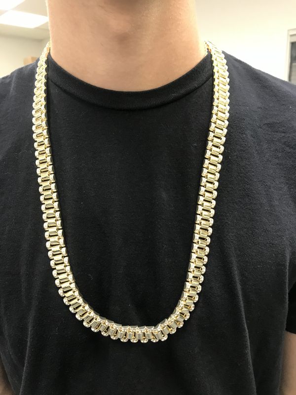 Men's Icy Lab Diamonds Rolex Link Chain 14k Gold Plated 30" Chain for