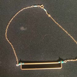 Gold Chain. Brass Bar W Turquoise.