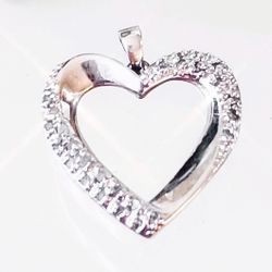 Brilliant Sterling Silver Heart Pendant w/ Genuine Pavé Set Diamond Chips