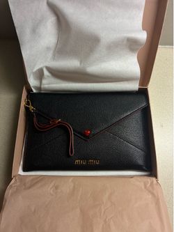 Miu Miu Madras Love Black Leather Envelope Pouch Clutch Bag 5MF014