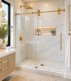 🚿 Brushed Gold Shower Door Luxury Look • 3/8” Tempered Glass • Standard Sizes Available ✨