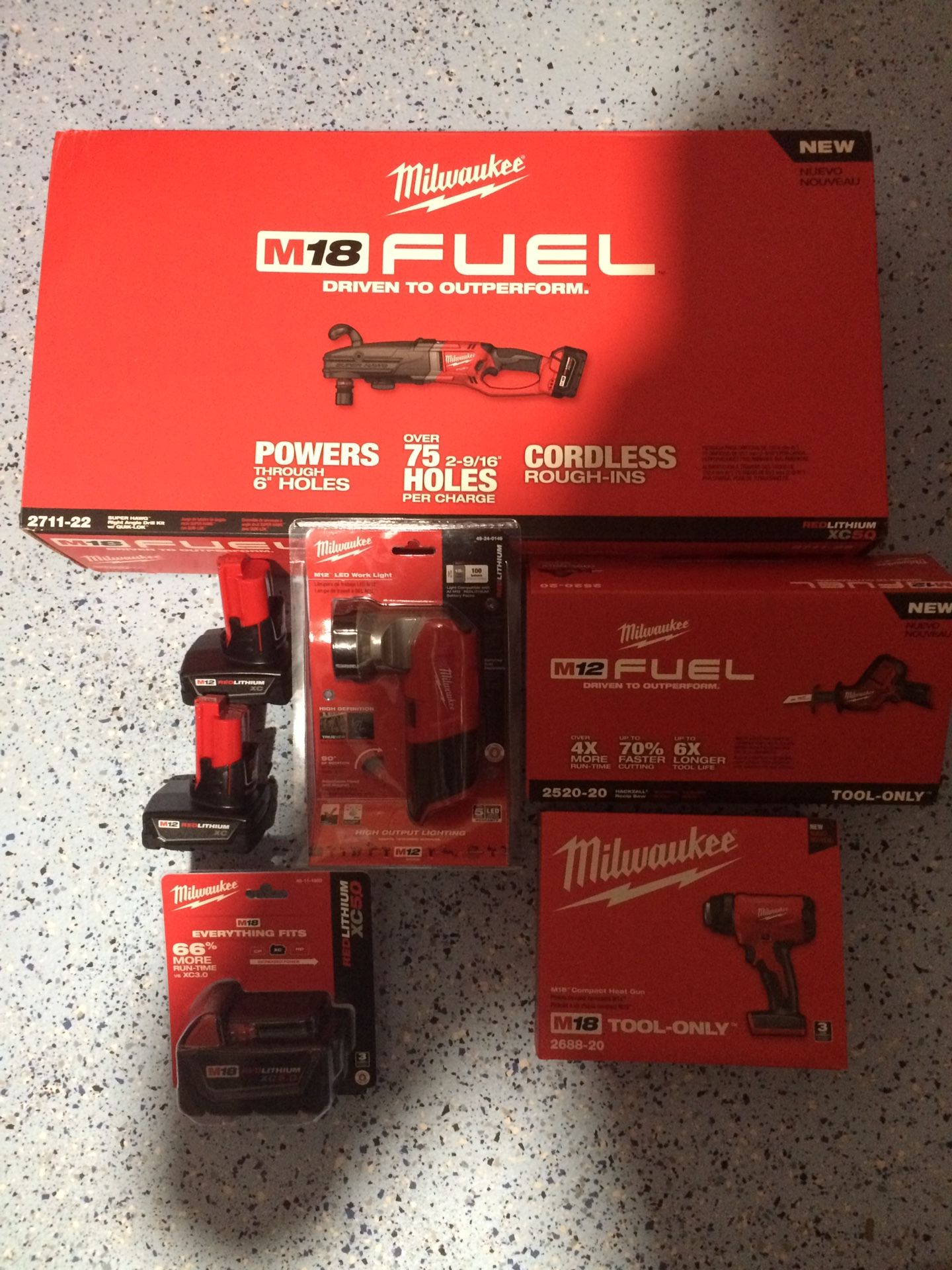 Milwaukee Right Angle, Saw, Heater Gun, Batteries, Led Light, sold as a bundle