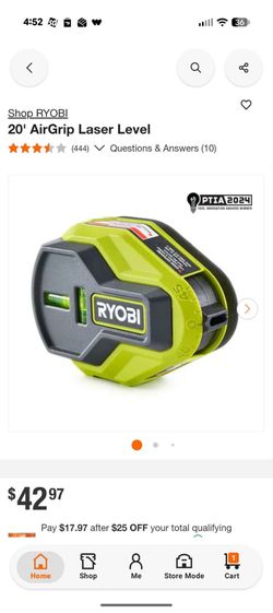 Open box RYOBI 20 ft. AirGrip Laser Level.