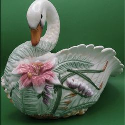 Fitz and Floyd Swan Planter - Ceramic Floral Centerpiece