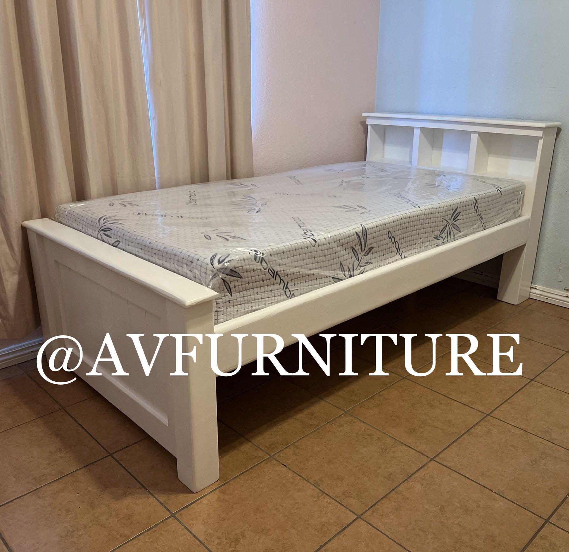 White Twin Bed And Foam Mattress 
