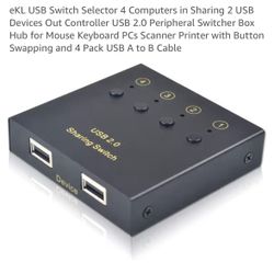 eKL USB Switch Selector 4 Computers in Sharing 2 USB Devices Out Controller