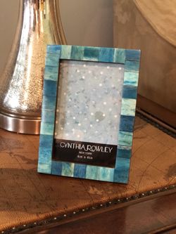 CYNTHIA ROWLEY WOODEN AQUA BLUE TILE LOOK PICTURE FRAME 🖼