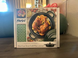 Parini 8-Inch Enameled Cast Iron Grill Pan with Lid