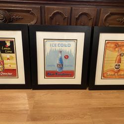 Vintage inspired soda Pop Wall Art Matted And Framed (all 3 Or Individual Sell Available)