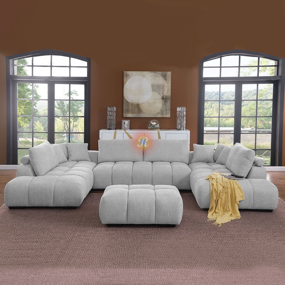 143” Luxury Oversized Lounge Style U-Shape Modular Double Chaise Sectional Sofa Couch With Ottoman
