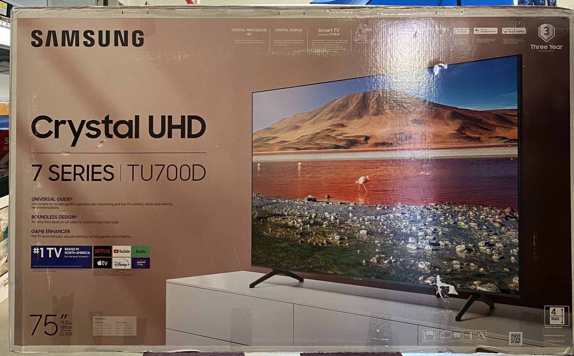 SAMSUNG 75" Class TU700D-Series Crystal Ultra HD 4K Smart TV UN75TU700DFXZA (2020 Model)