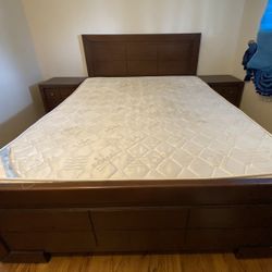 Queen Bed And 2 Night Stands  (100 % Solid Wood)
