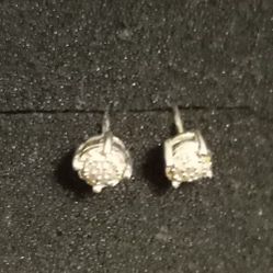 Natural Diamond Sterling Silver Stud Earrings 