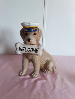 Vintage Golden Retriever Sailor Statue With Captain's Hat Excel