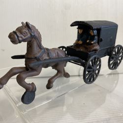 Vintage Cast Iron Amish Family Carriage With Horse
