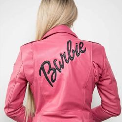 New Women’s Barbie Doll Hot Pink Genuine Leather Jacket Small
