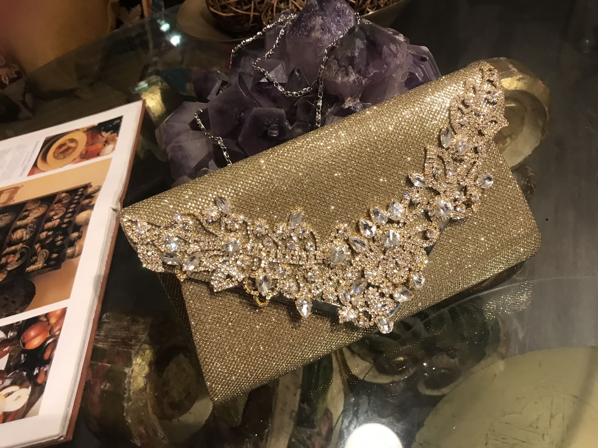 Gold Rhinestone Evening cocktail or Banquet Party Small Clutch Bag