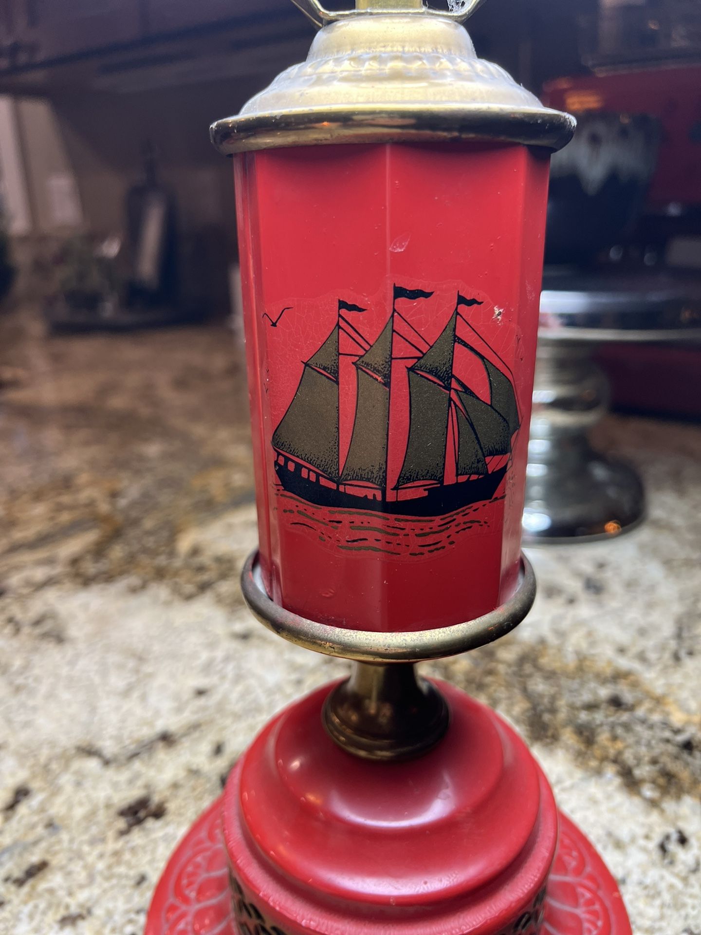 Very Cool Vintage Oil Lamp/ship Painting