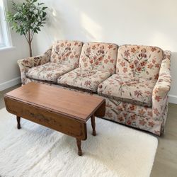 Vintage Shabby-Chic Floral Sofa — Rolled Arms, Three-Cushion 'Grandma Couch' Classic
