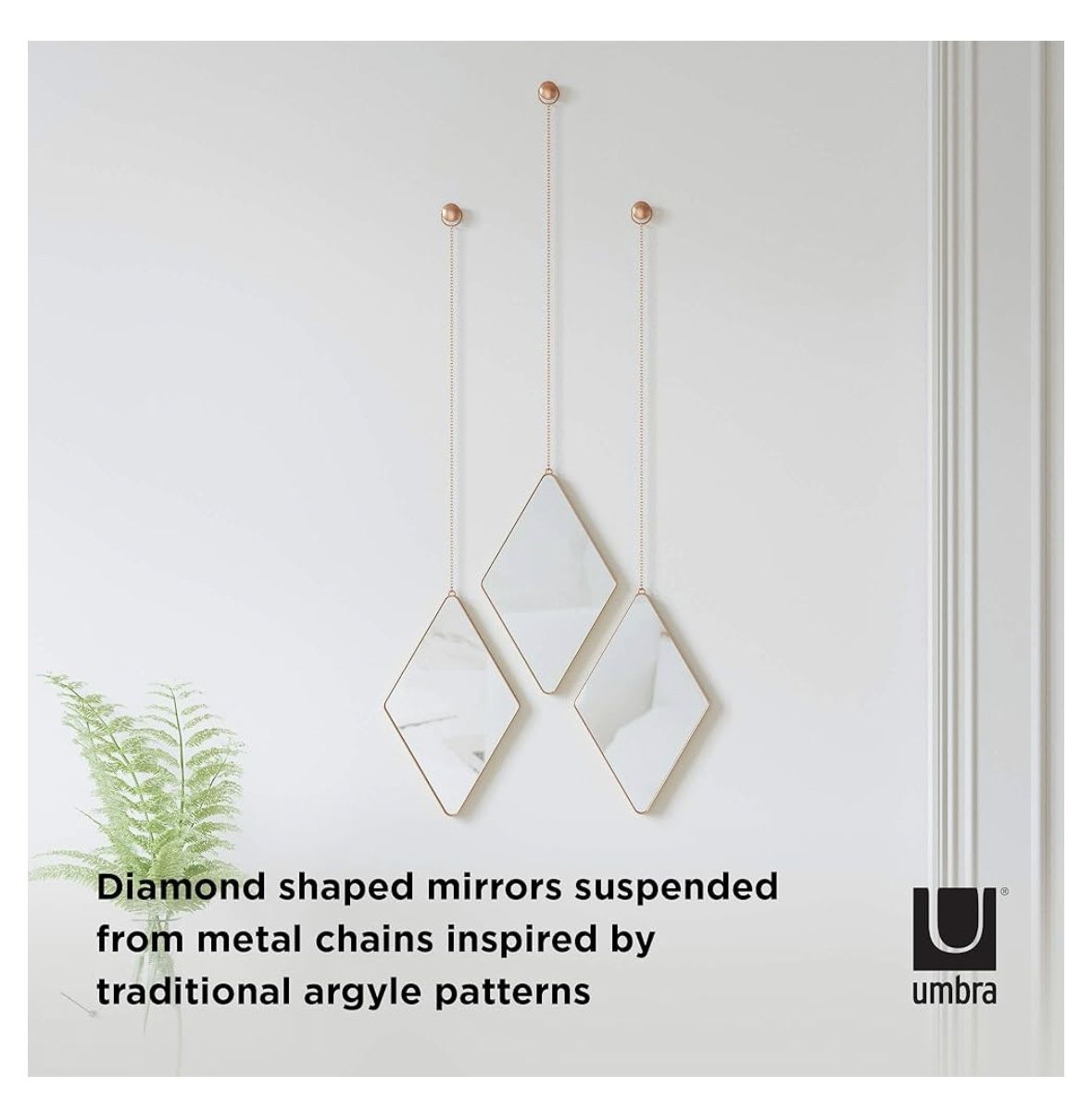 Umbra Dima Mirrors, Trio of Decorative Mirrors for Wall Decor, Apartment Décor/Wall Art, Copper, Diamond , 5 Sets Of 3 Available