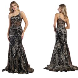 New With Tags Size 8 Black One Shoulder Formal Dress & Prom Dress $199