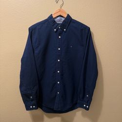 Men’s Medium Tommy Hilfiger Navy Blue Custom Fit Long Sleeve Button Down Shirt