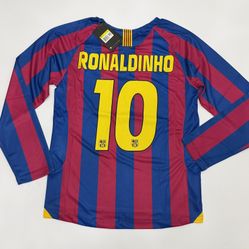 Mens Barcelona Home Long Sleeve Ronaldinho Jersey