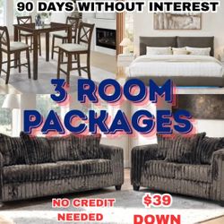 NEW 3 ROOM PACKAGE DEAL- BED MATTRESS DINING ROOM SECTIONAL SOFA AND MORE 