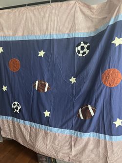 Sport Shower Curtain, Basketball Soccer Football Baseball Athletes Sports Theme Bathroom Decor for Boys, Fabric Navy Blue Shower Curtain