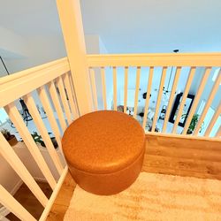 Moving Sale - Round Tan Leather Ottoman with Storage – $60