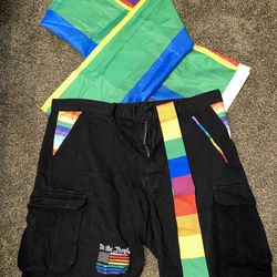 Gay Pride RAINBOW SHORTS,TIE & Flag