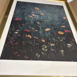 Gold Framed Wildflower  Art Deco Minimalist Canvas  Art. 24" × 36"