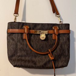 Michael Kors Leather Tote Bag – Brown MK Signature Shoulder Handbag