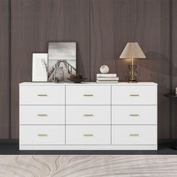 New Modern White 9-Drawer Dresser for Bedroom - Ample Storage Wide Chest of Drawers, Sturdy & Safe