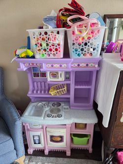Kids Play Kitchen Set Pink Purple