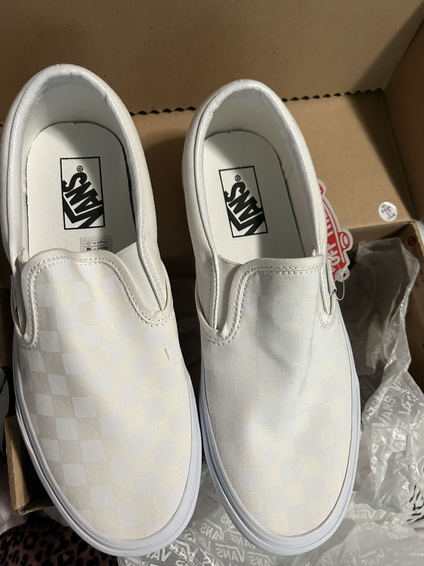 White Checkered Vans Size 9w 