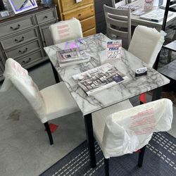 Small Dining Set Faux Marble Table Top 