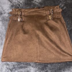 Iris Skirt Size L Women’s faux leather suede brown with buckles zipper