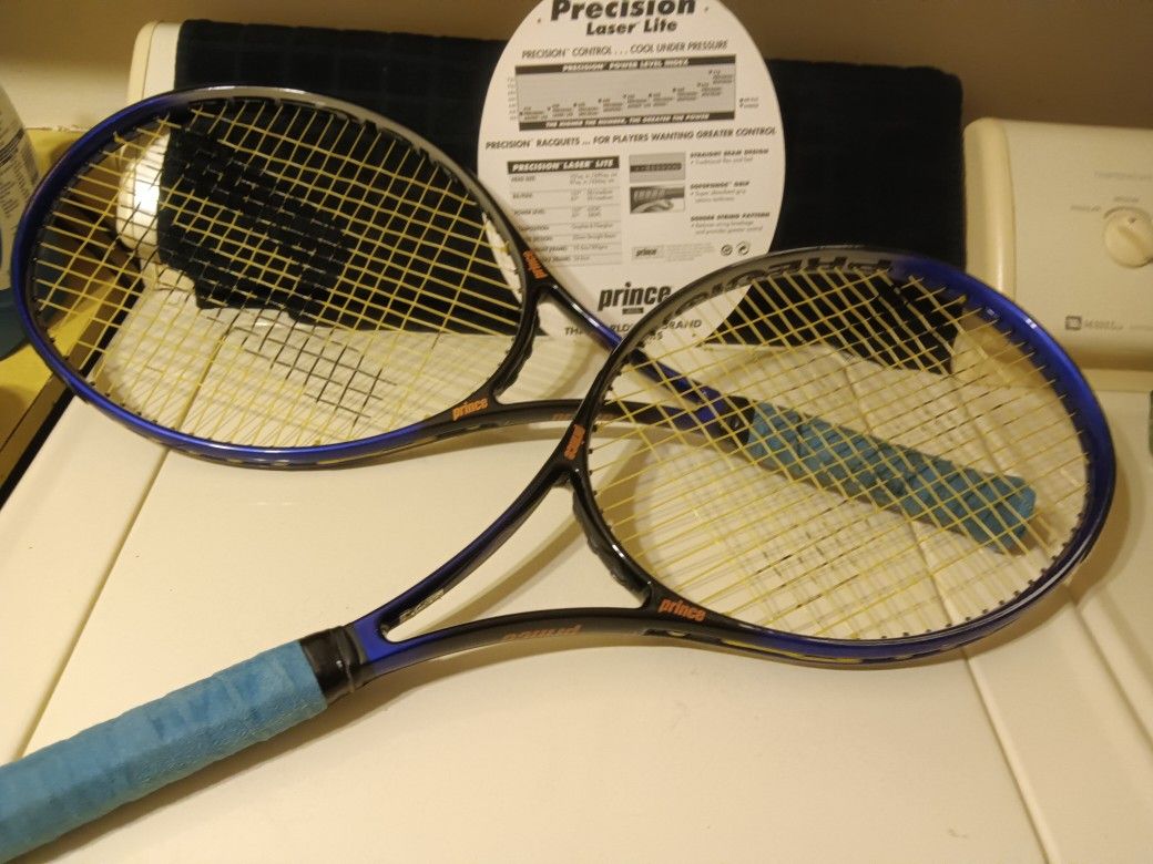 Prince Laser Lite 620 Tennis Rackets, Set Up To With 10 Wilson Tennis Balls.