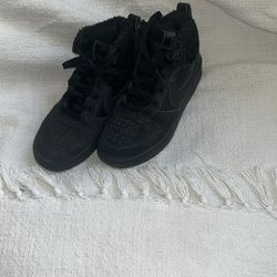 All Black Nikes With Fur Inside Shoe Kids Size 2