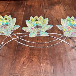 Iridescent 3-piece Crystal Candle Holder 