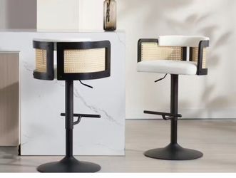 Adjustable Rattan Bar Stool with White Cushion