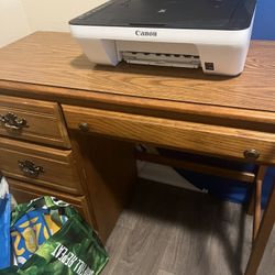 Wood Desk With Printer