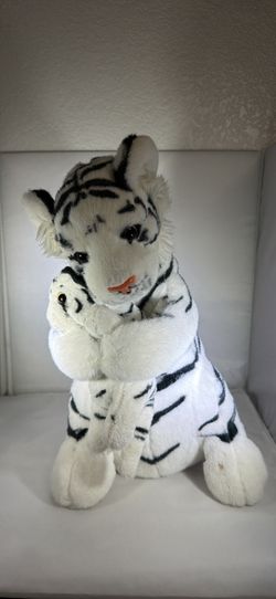 0024 Loving White Mother Tiger Holding Her Cub 14 Tall  -